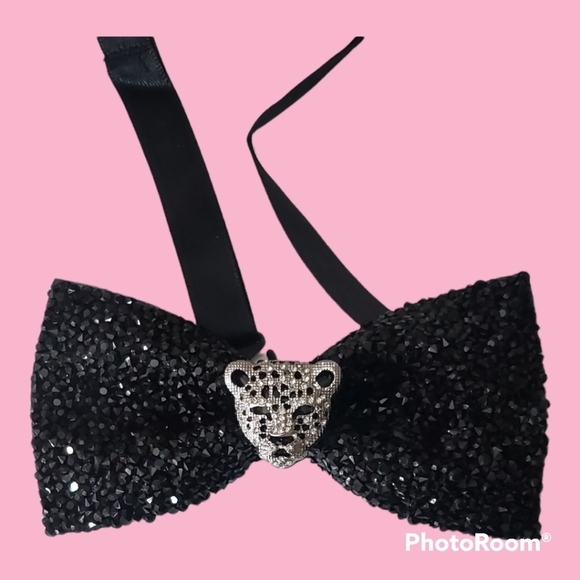 Mens blinged out leopard bowtie wedding groom black tie suit custom handmade - Picture 10 of 15